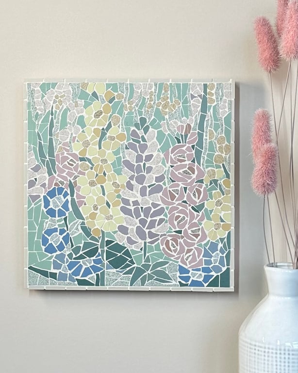 Mosaic Floral Art - Pastel Garden Mosaic Wall Plaque