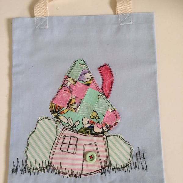 Applique 'Mushroom House' small Tote Bag, Book Bag