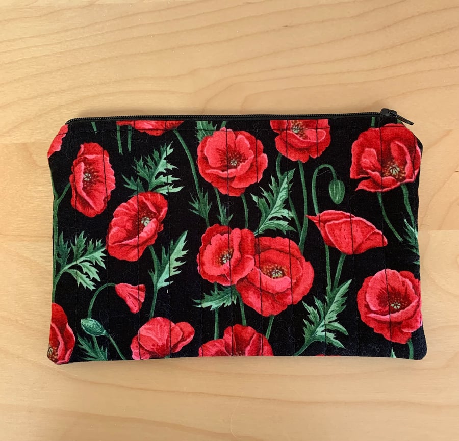 Poppy Print Fabric Quilted Organiser Pouch