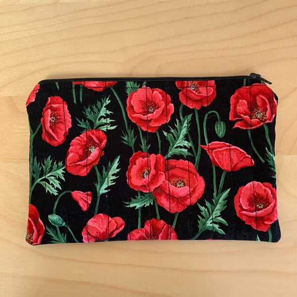 Poppy Print Fabric Quilted Organiser Pouch