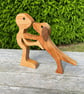 Handcrafted Wooden Man & His Favorite Leaping Dog Sculpture