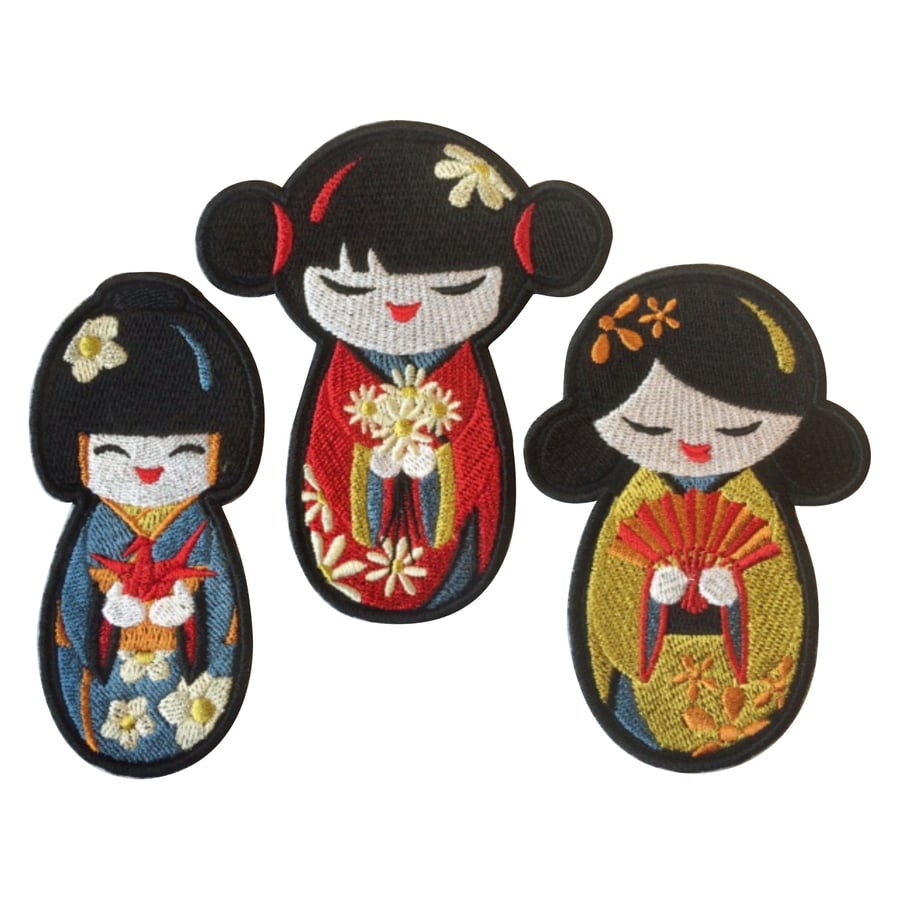 Kokeshi Doll Sew on patch - Japanese Doll Patch - Embroidered Japanese Doll 