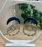 Celestial Moon and Moth Earrings, Green or Blue, Polymer Clay Earrings - Image 2