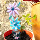 Blues and lilacs fused glass plant stake 