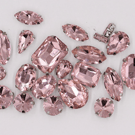 (S34S pink) 50 Pcs, Mixed Sizes & Shapes Silver Base Sew On Rhinestones