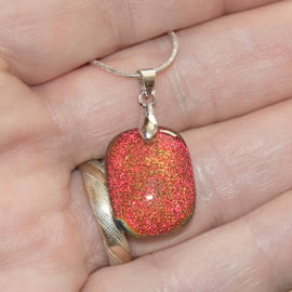 Red-Orange Dichroic Glass Pendant - 1215