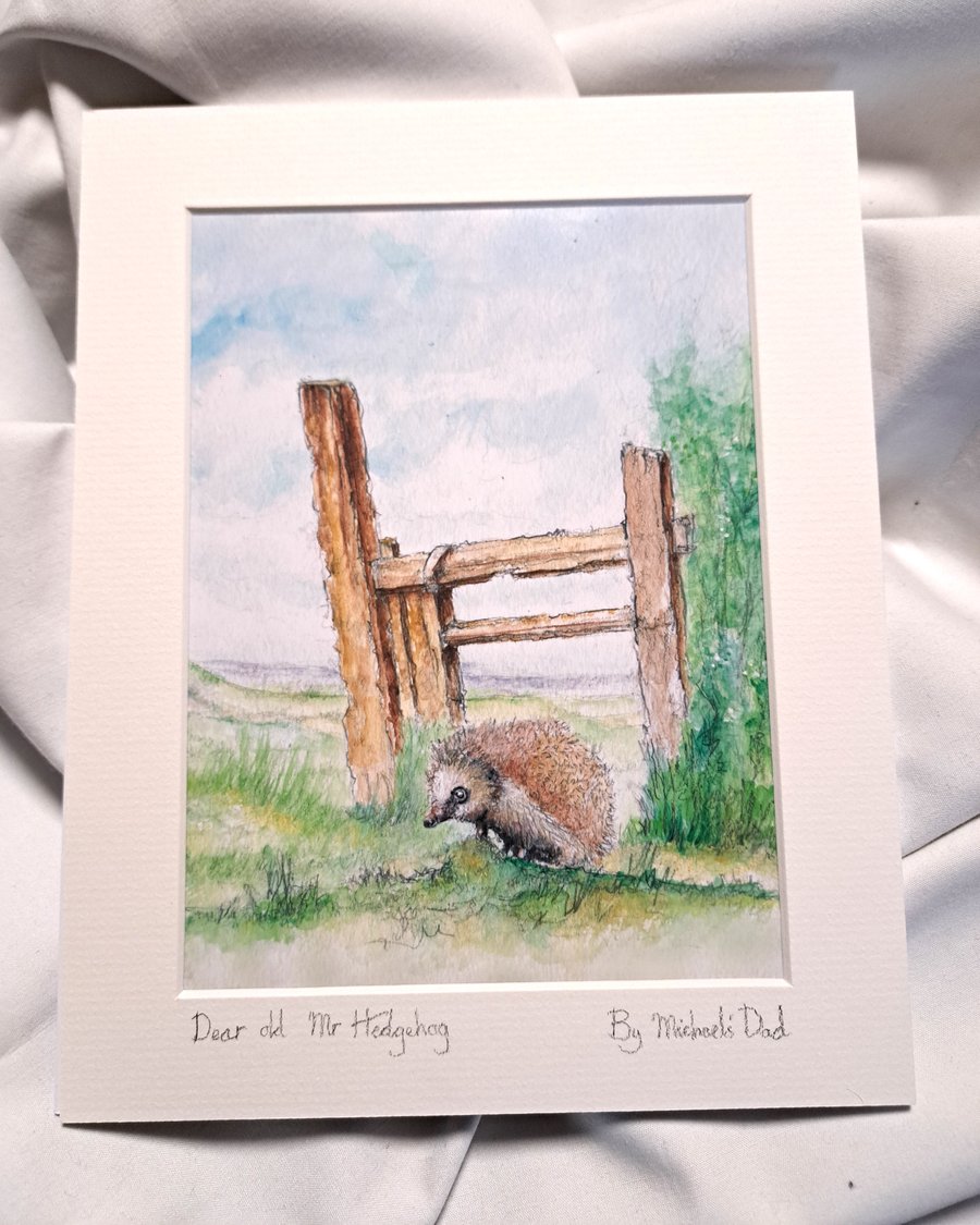 Watercolour print of a Southdowns Sussex Hedgehog