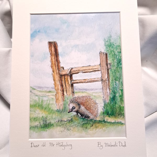 Watercolour print of a Southdowns Sussex Hedgehog