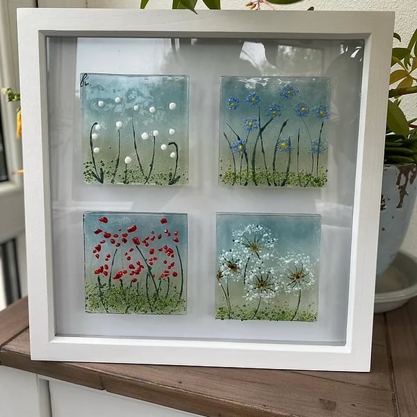 Fused Glass Flower Scene 