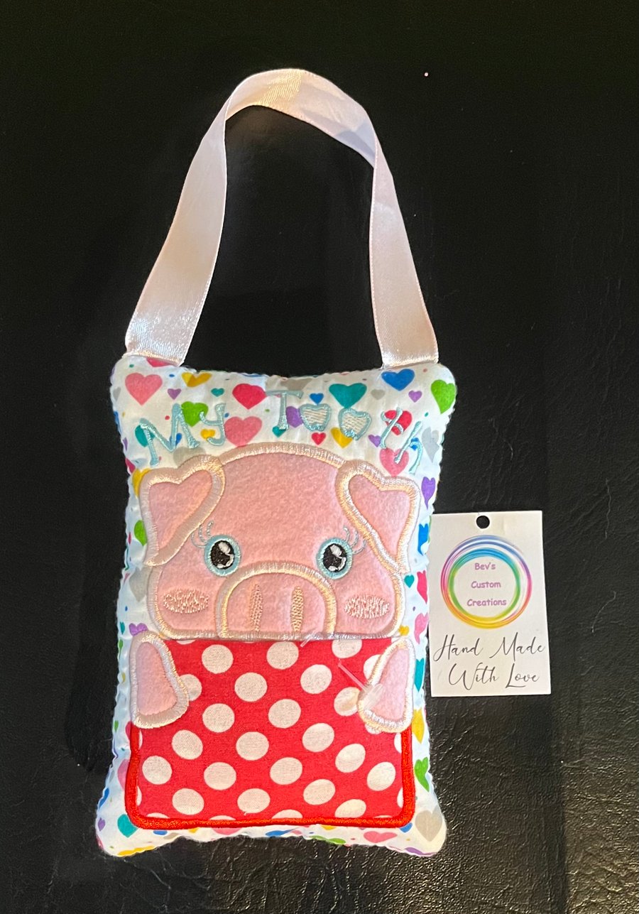 Embroidered Pig Tooth fairy Pillow, 