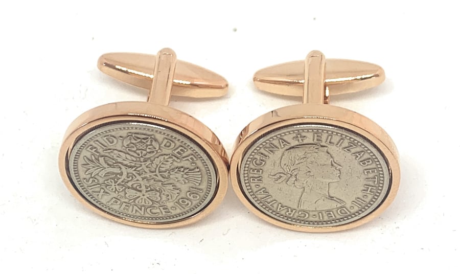 1961 Sixpence Cufflinks 63rd birthday. Original sixpence coins from 1961 RG