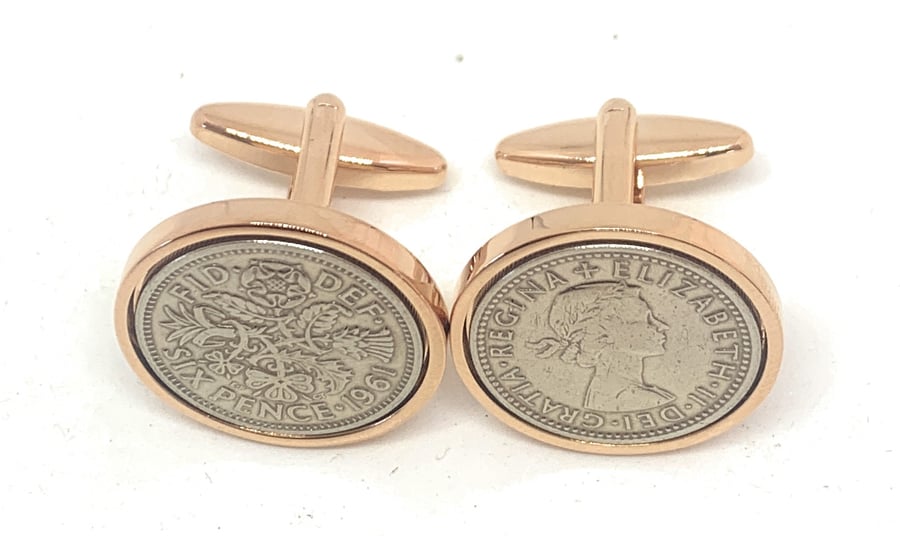 1961 Sixpence Cufflinks 64th birthday. Original sixpence coins from 1961 RG