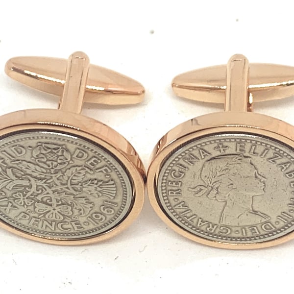 1961 Sixpence Cufflinks 64th birthday. Original sixpence coins from 1961 RG