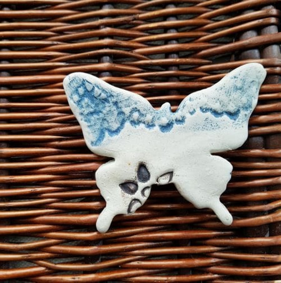 Lace & Flower Ceramic Butterfly Brooch