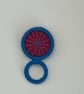 Dorset Button Glasses Holder Brooch - Turquoise & Pink Pinwheel (18mm) - Image 6