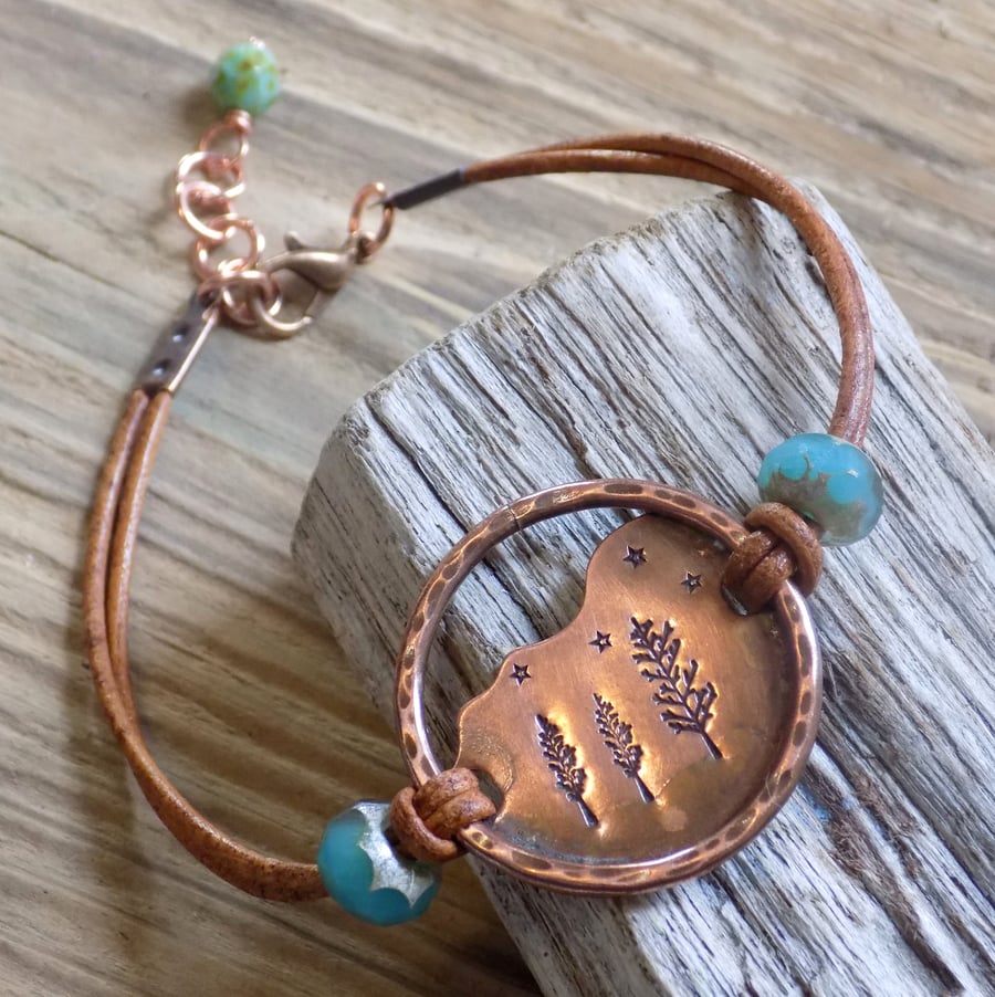 Rustic style aged copper 'starry night ' leather bracelet