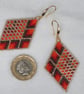 Diamond Shaped Beaded Earrings with Red, Orange and Gold Geometric Design - Image 7