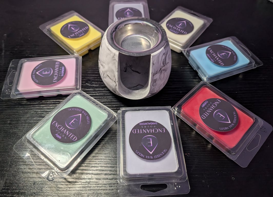Black & White Marble Effect Eco-Resin Wax Melt & Burner Set