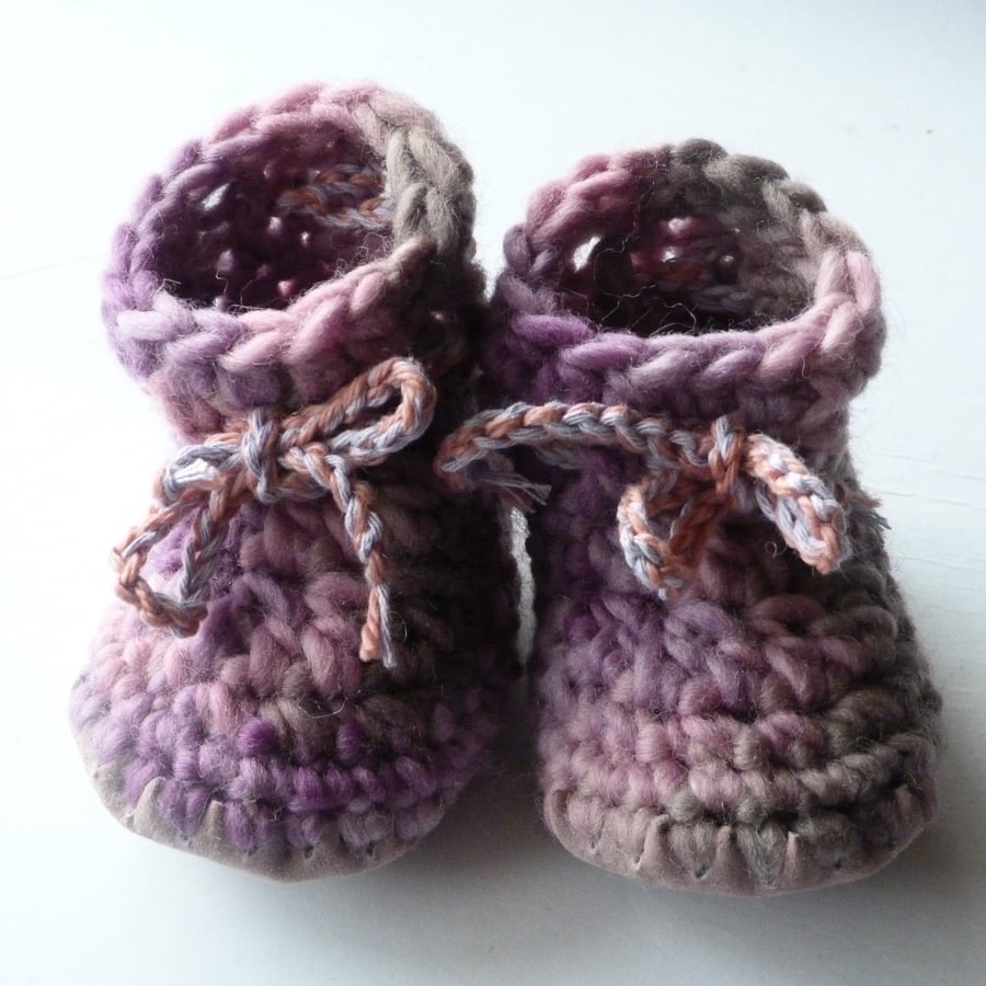 Wool & leather baby boots - Lilac Rose- 6-12 months