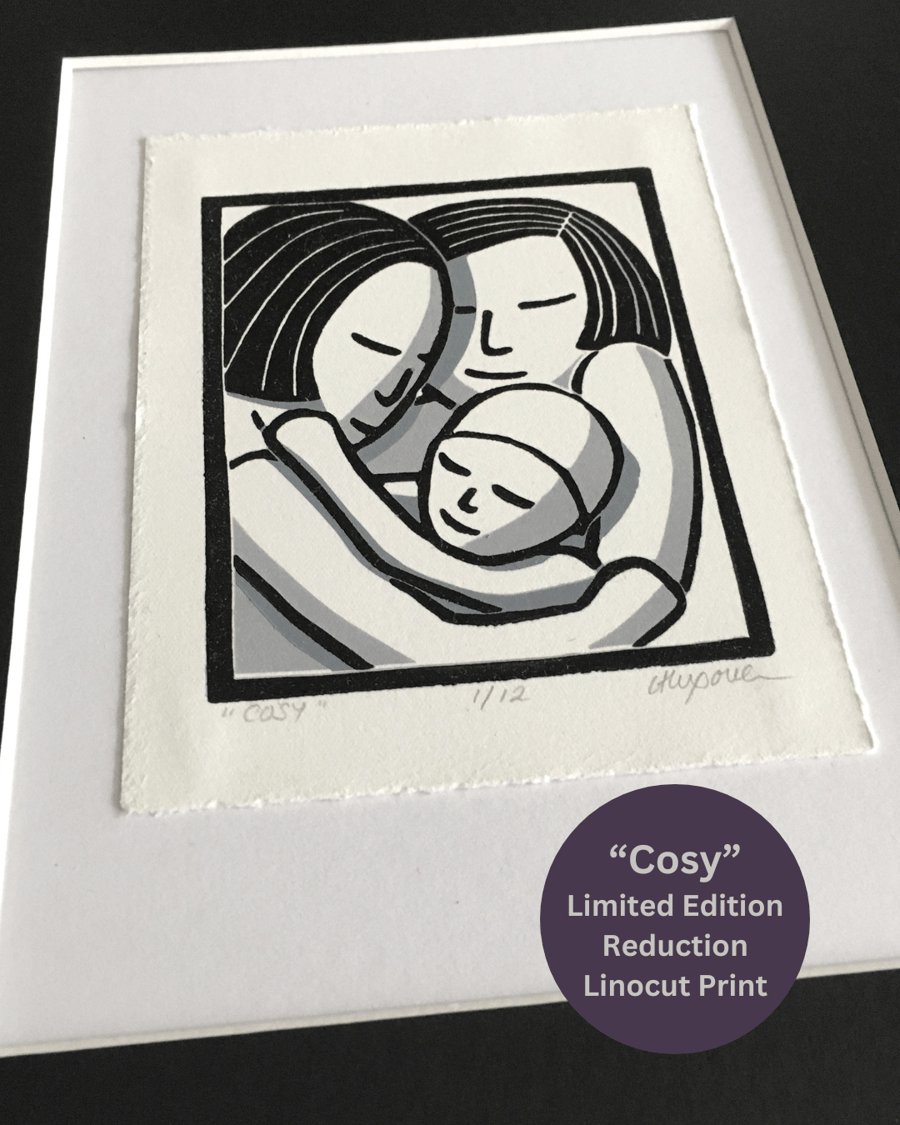 Linocut Print - Handprinted Original - Inner Child - "Cosy"