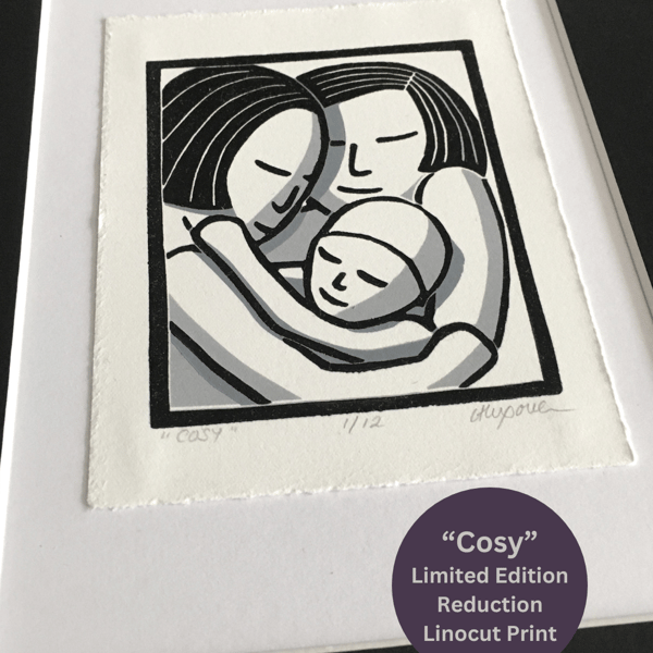 Linocut Print - Handprinted Original - Inner Child - "Cosy"