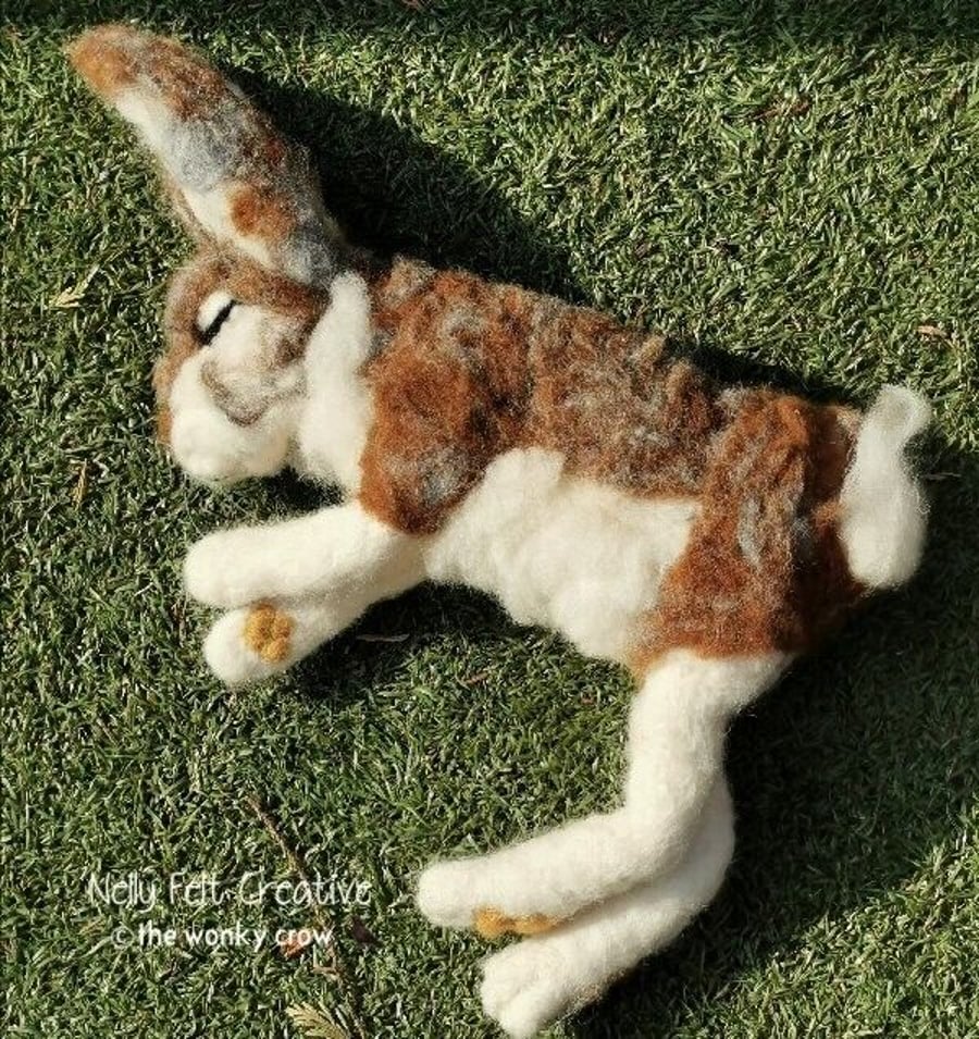 Needle felted baby Hare lifesize leveret wool sculpture OOAK by neyeli