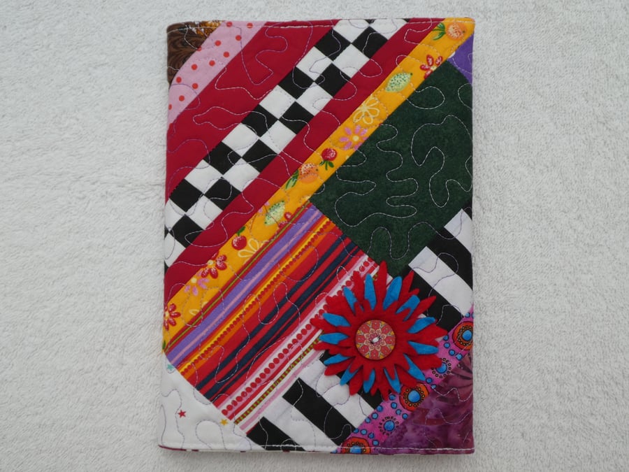 Notebook. A5 size. Lined Notepad with Quilted Crazy Patchwork Cover. Stripes