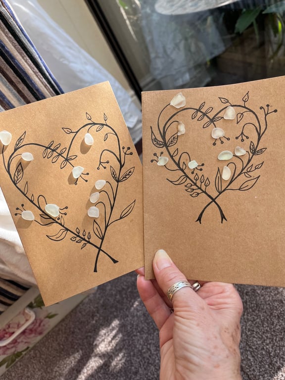 Seaglass Birthday, blank or Sympathy floral card hand made 