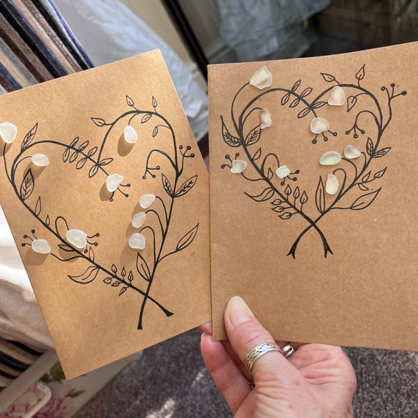 Seaglass Birthday, blank or Sympathy floral card hand made 