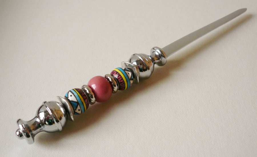Peruvian Painted Ceramic Bead Letter Opener or Paper Knife   KCJ1008