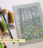 Little woodland with blue hydrangea, small original landscape drawing, wall art - Image 9
