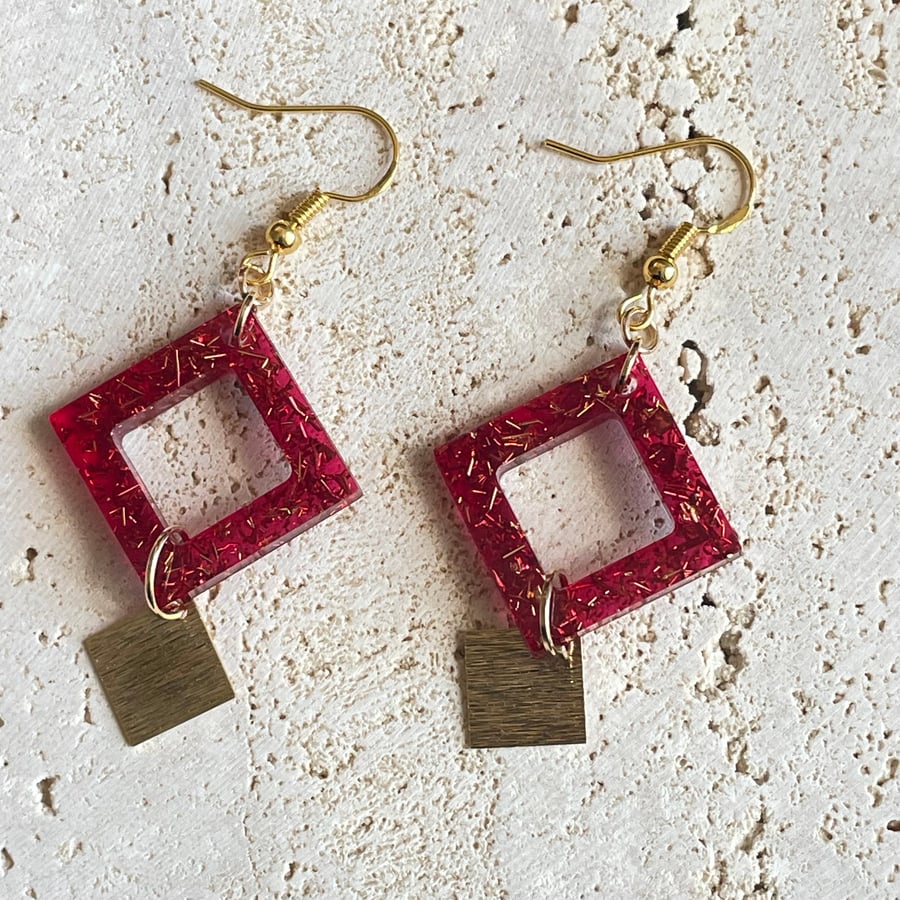 Red little square Earrings - Range : Nana 
