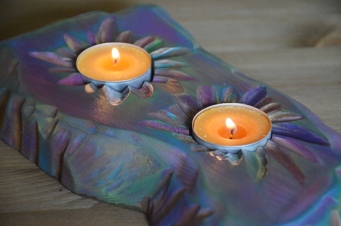 Handcrafted Wood Coastal Cottage Tealight Holder Candy Stripe Colours