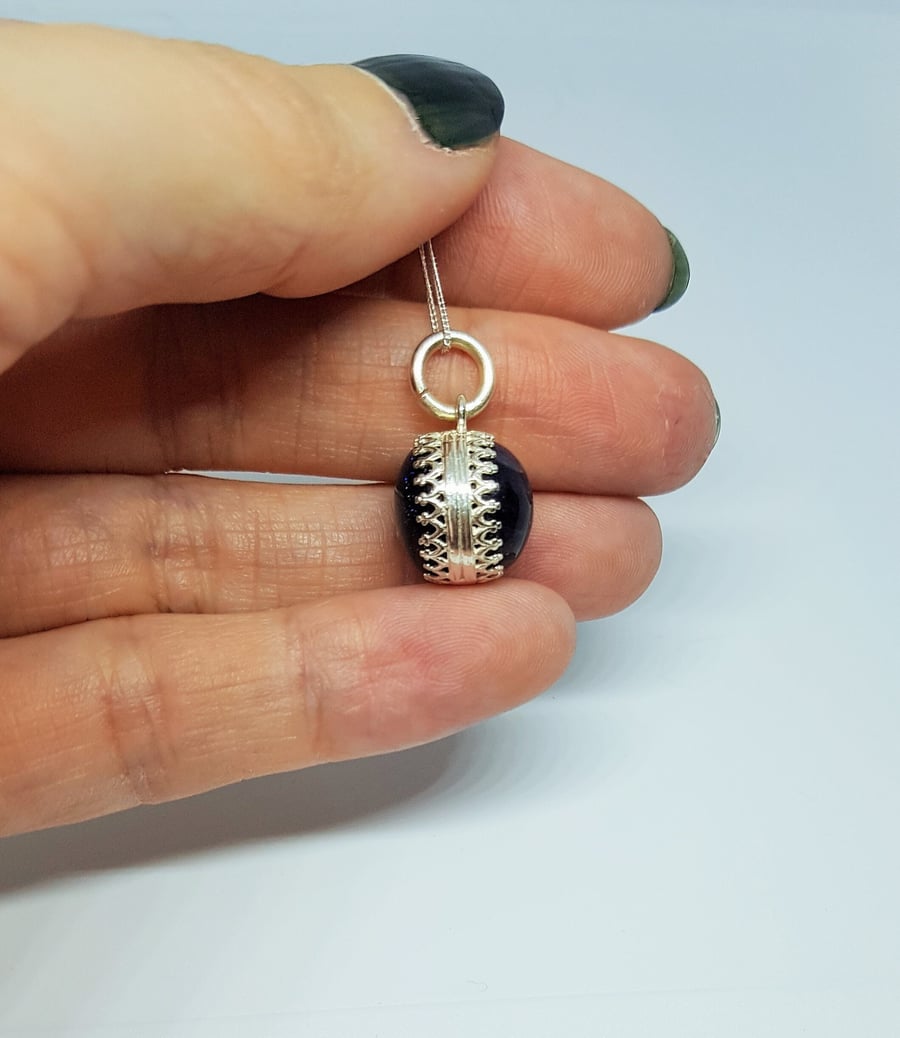 Fluorite and Blue Goldstone Double Sided Sterling Silver Gemstone Fob Pendant