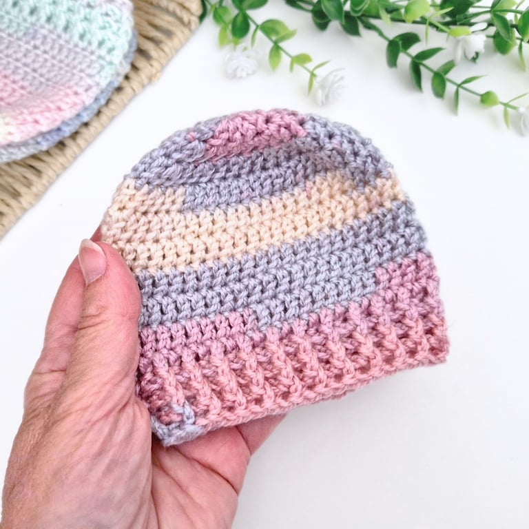 Crochet Newborn Baby Beanie Hat - Pebble Beach - Summer Seconds 