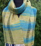 Handwoven Wool, Alpaca, Silk & Bamboo Scarf in Blues and Pale Green - Image 7