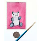 Original ACEO Miniature Watercolour Painting Giant Panda Cuddly Toy