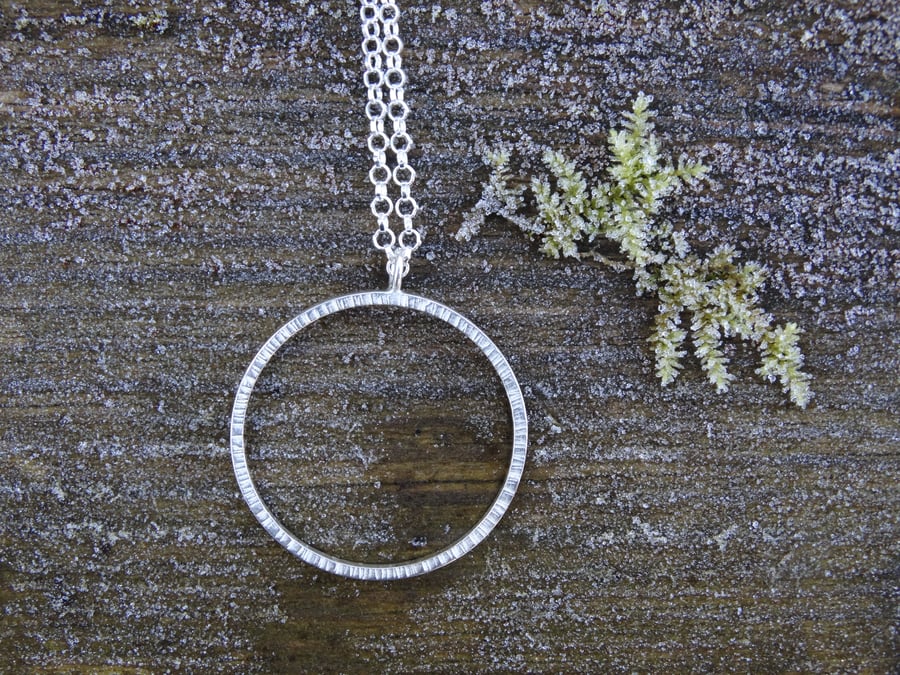 Eco Silver Arctic Circle textured hoop pendant