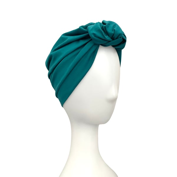 Teal Knotted Cotton Turban Head Wrap for Women, Soft Jersey Chemo Alopecia Turba
