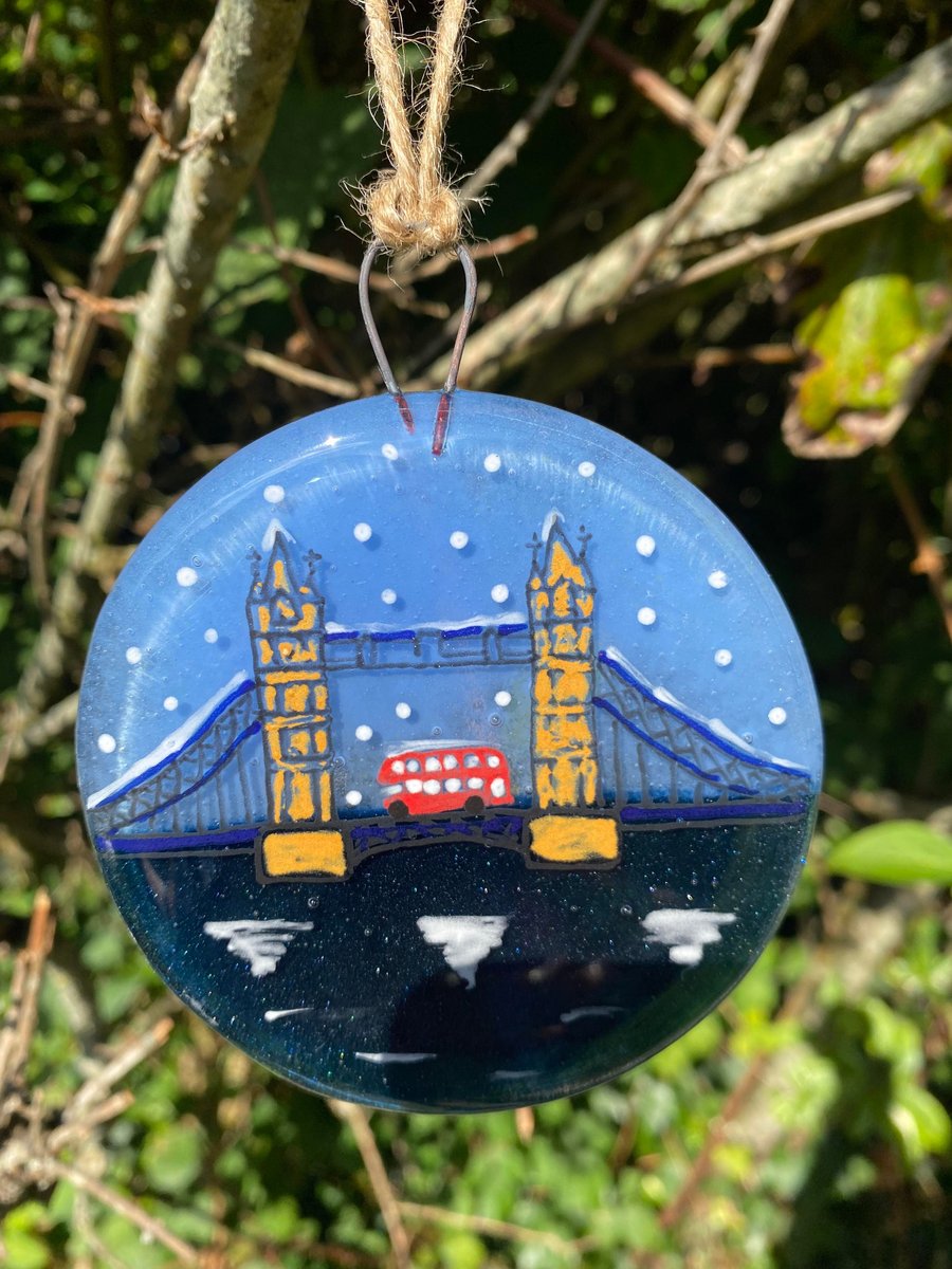 Fused Glass Hand painted Landmark Bauble, Tower Bridge London