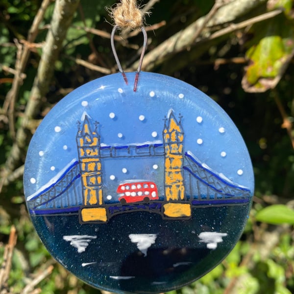 Fused Glass Hand painted Landmark Bauble, Tower Bridge London