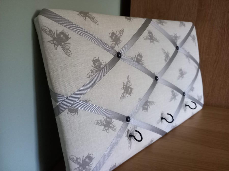 Grey Bee Fabric Noticeboard - Small 40 cm x 23 cm