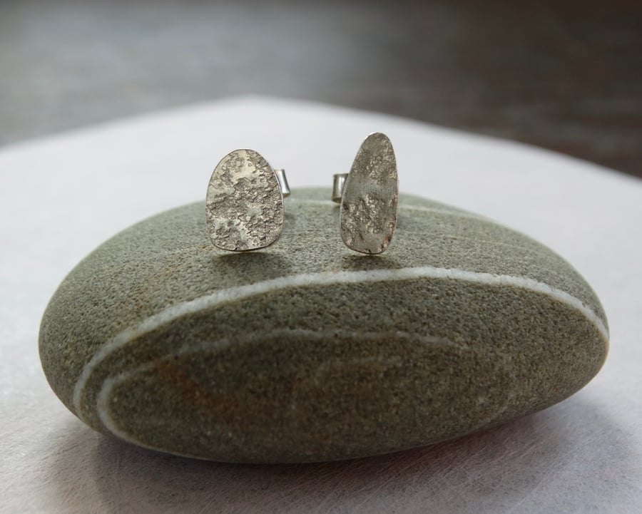 Stud earrings - silver studs - mismatched studs - megaliths - recycled silver