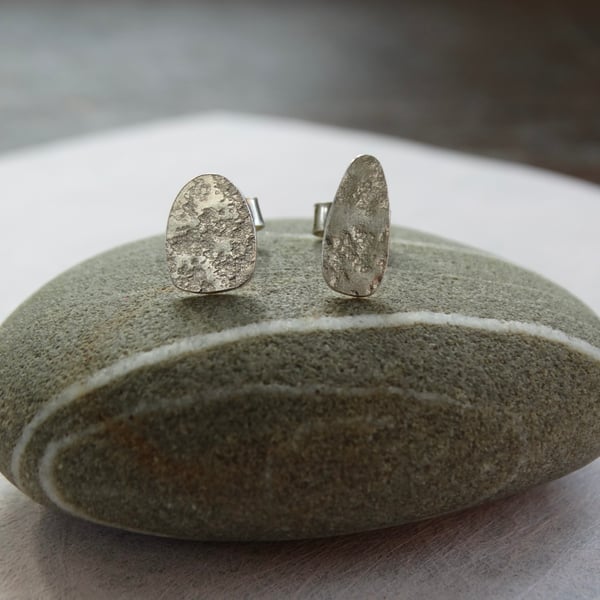 Stud earrings - silver studs - mismatched studs - megaliths - recycled silver