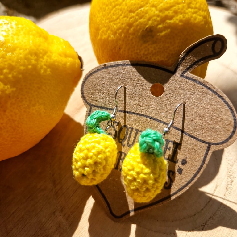 Lemon earrings, Fruit themed jewellery, Yellow earrings, Friend birthday gift