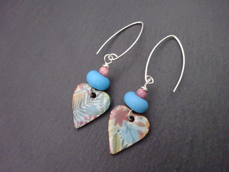 lampwork glass earrings, ceramic heart jewellery