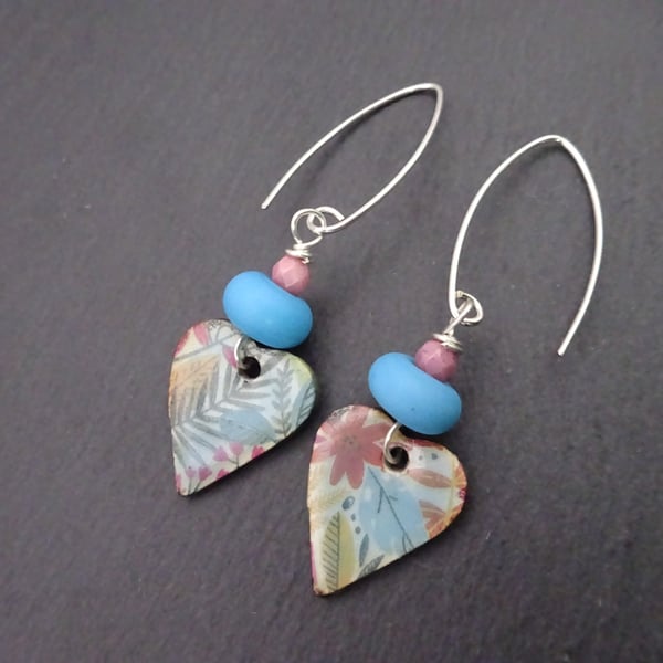 lampwork glass earrings, ceramic heart jewellery