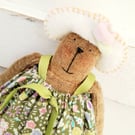 Primitive handmade cloth bear named Beryl on a bobbin