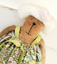 Primitive handmade cloth bear named Beryl on a bobbin