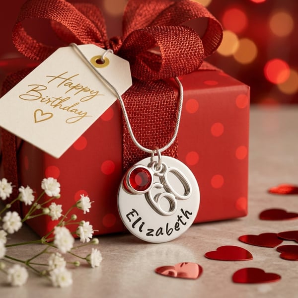 Personalised 60th Birthday Birthstone Necklace - Gift Boxed - Free Delivery